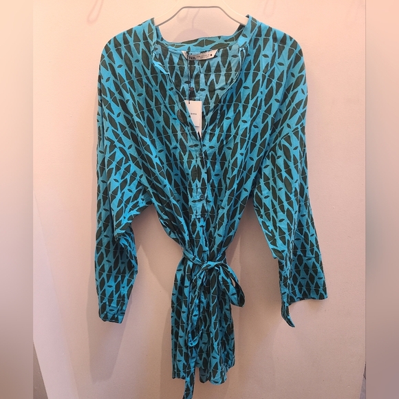 NWT Zara 100% Cotton "The Reese Dress" in Blue Geo Print - Size M - Picture 4 of 14